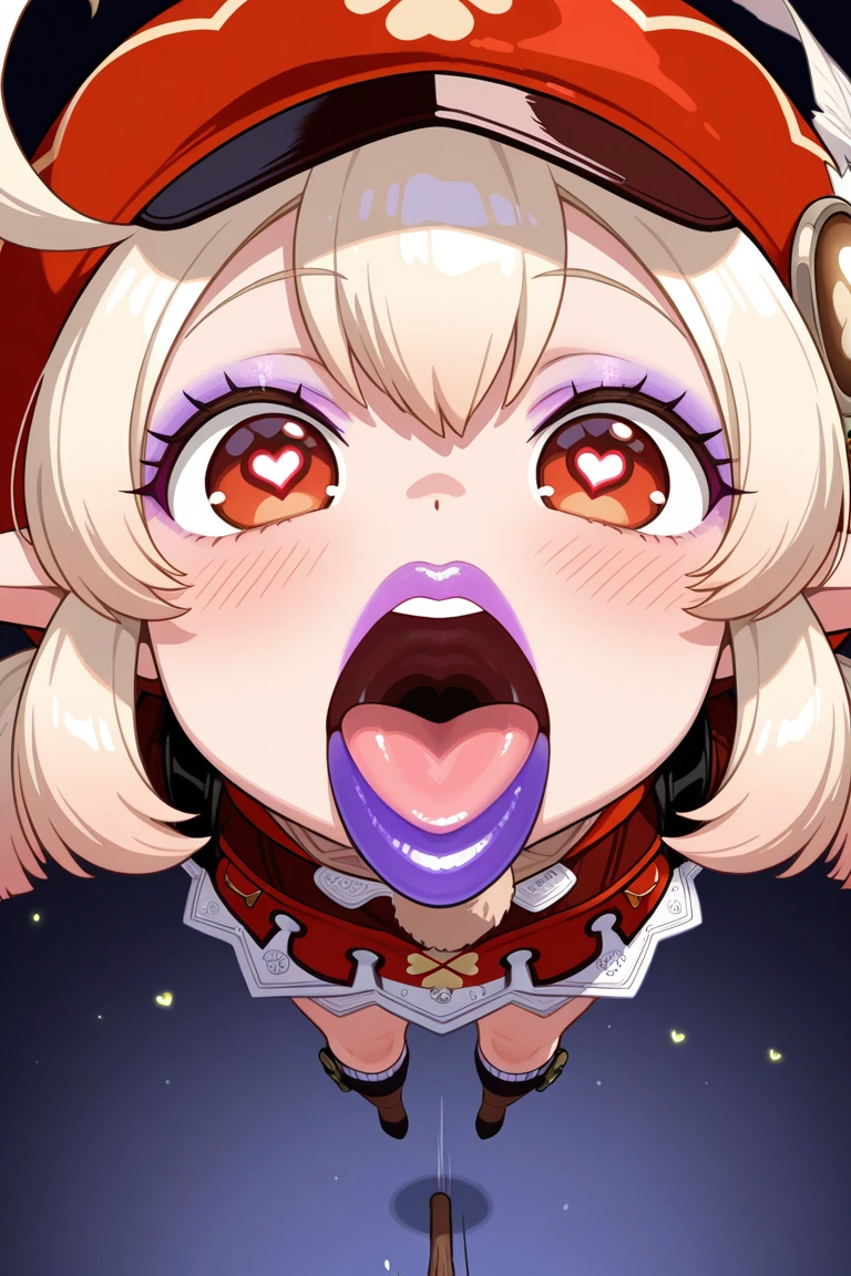 animesque、a sticker、顔と口メインのa sticker、Close-up of the mouth、1beautiful girl、pink santa claus girl、sixteen years old、(((I mainly draw the mouth、super close up of mouth、tongue、long tongue、sticking out the tongue、Show the inside of the mouth、Open your mouth wide and show me your throat)))、Horns、Santa's Hat、Horns、teak、lip stick、huge tit、cleavage of the breast、simple background、