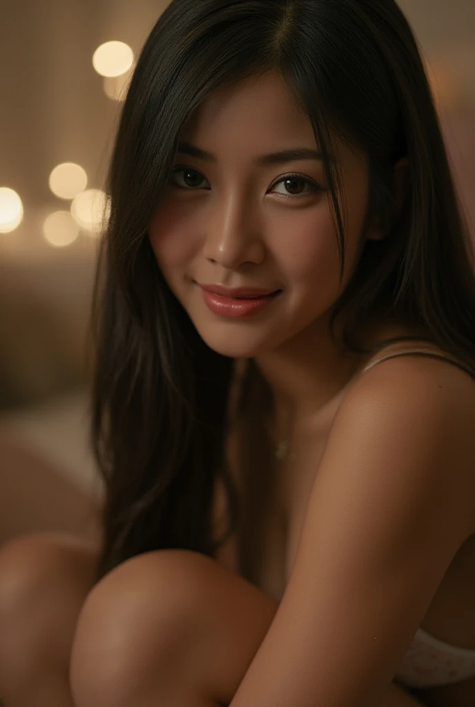 Cinematic soft lighting illuminates a beautiful Filipina model with stunning detail and ultra-realistic,meditating in a Spa,Full body photo of the front,beautiful look, straight long black hair, Clear honey eyes,Charming perfect smile,Raised sexy,Hot woman,Insanely beautiful,This is the trend on the ArtStation。The Octane is the perfect tool to capture the softest details of this 16k photographic masterpiece。