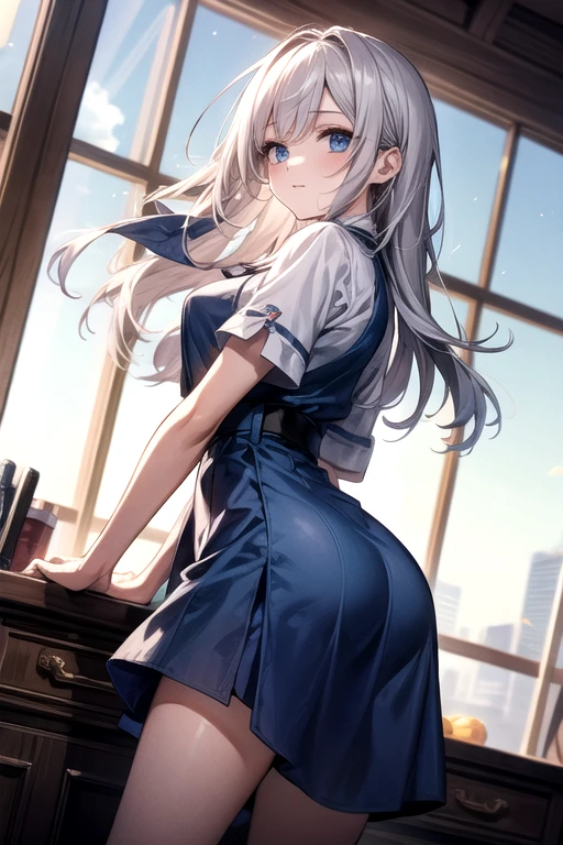 (1 girl),(high quality), (High resolution), (extremely detailed), (8K),(lower body shot),(3CG),(A high school girl wearing a magician's uniform),(wearing black knee-high stockings)not wearing shoes,perfect writing,(Beautifully erect nipple shape),High resolutionの美しい目,(neutral white lighting:1.2),Facing back and sticking out your buttocks
