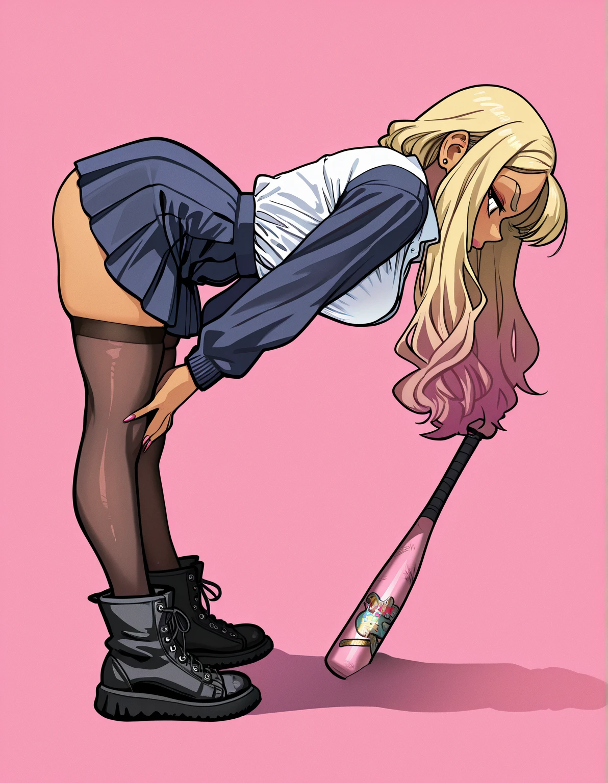 One girl, blonde, pigtails, make up, big breasts, socks, shortskit, cheerleader uniform, blue and pink uniform, nipples, blonde pubic hair, blushed, moaning, anal dildo, female masturbation, pussy finguering, wet pussy, tight pussy, drippin pussy, squirting, cum, cum in face, sloppy blowjob