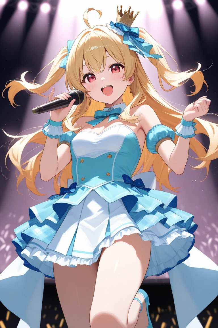 KAGAMINE RIN, long HAIR, BOW, blonde hair., large breasts,, Live Stage, solo  nsfw