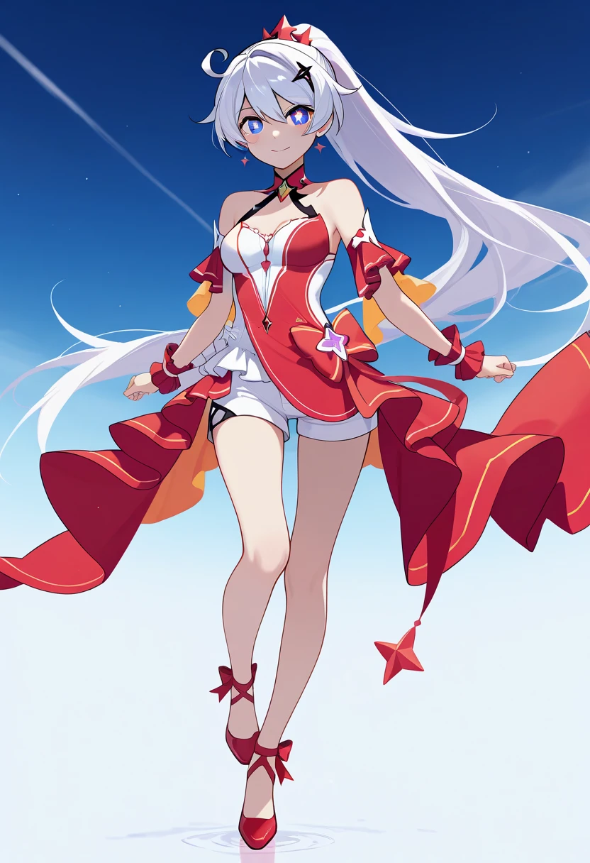 Zero two wearing sexy brazil carnival outfit and light blue stripper sexy platform open high heels dancing front happy