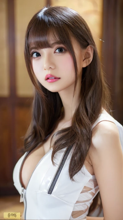 (Detailed skin:1.2),(Shiny skin:1.1),8k,Highest quality, masterpiece, Ultra-high resolution,(Realistic:1.4), RAW Photos,(Soft saturation:1),(Fair skin:1.2),Sexy half-Japanese beauty,23 years old, (Light brown hair),((Long Hair:1.4)), (Beautiful Face:1.4), (Large Breasts, Tight waist,Big firm hips:1.2), ((Beautiful lighting:1.3)), ((A shiny and revealing sexy dress:1.3)),(Highly detailed face, Highly detailed lips, fine grain, double eyelid,Highly detailed and evenly balanced eyes), (Sharp focus:1.2), ((Full Body Shot)),(Perfect Anatomy:1.3),((Random sexy poses:1.2))、Sharp Eyes,((smile:1.2)),(Night room)
