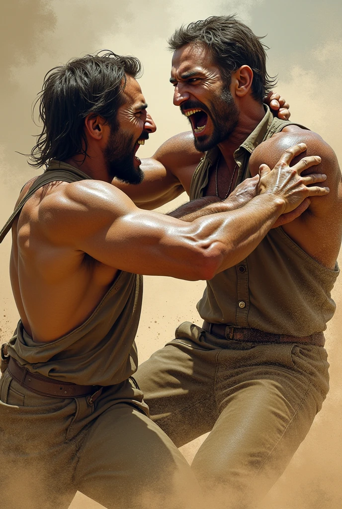2 Mans running fightin on hills