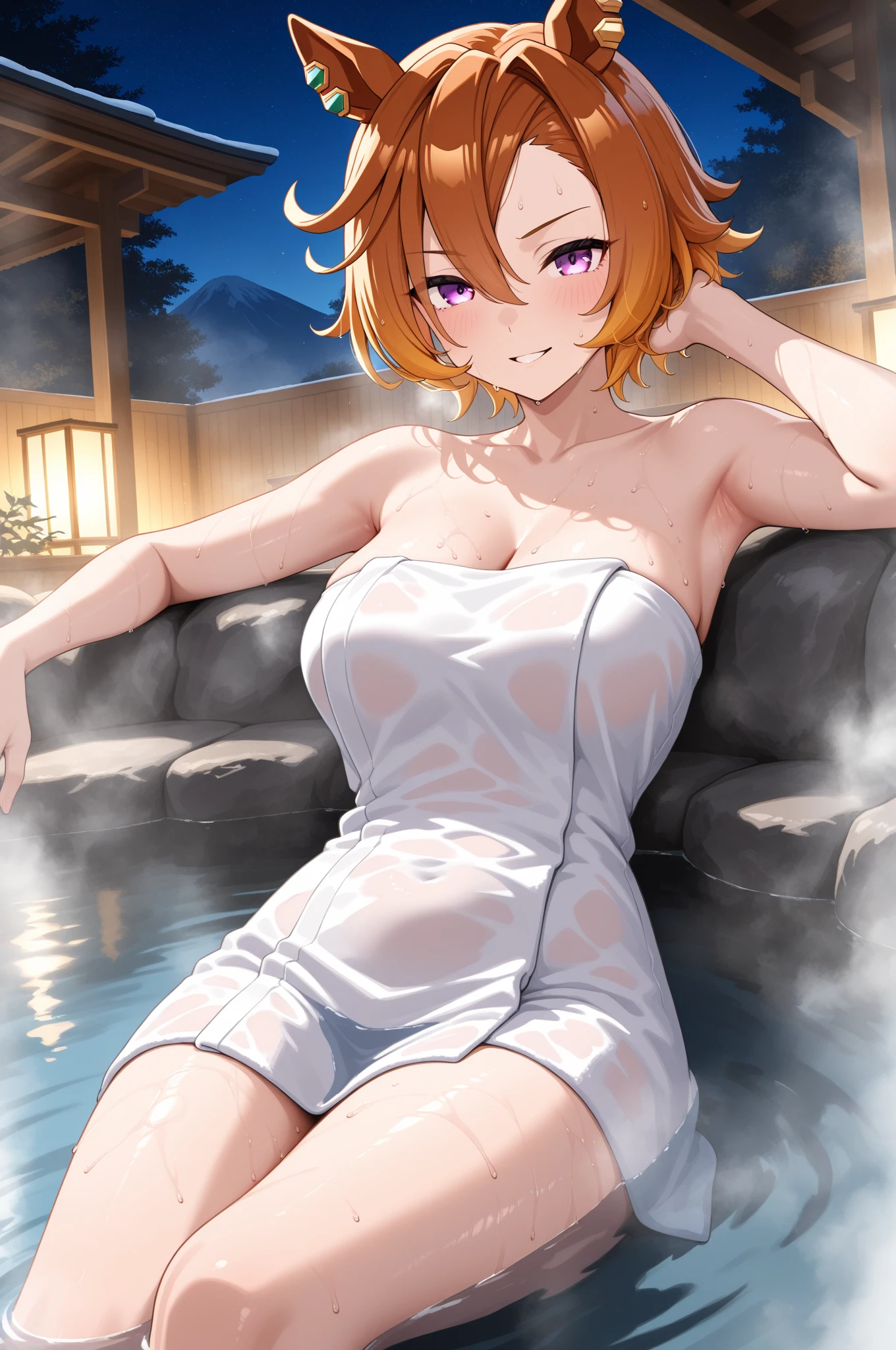 nsfw,glamorous, flushed face,blush,in the hot spring,looking at viewer, standing,towel