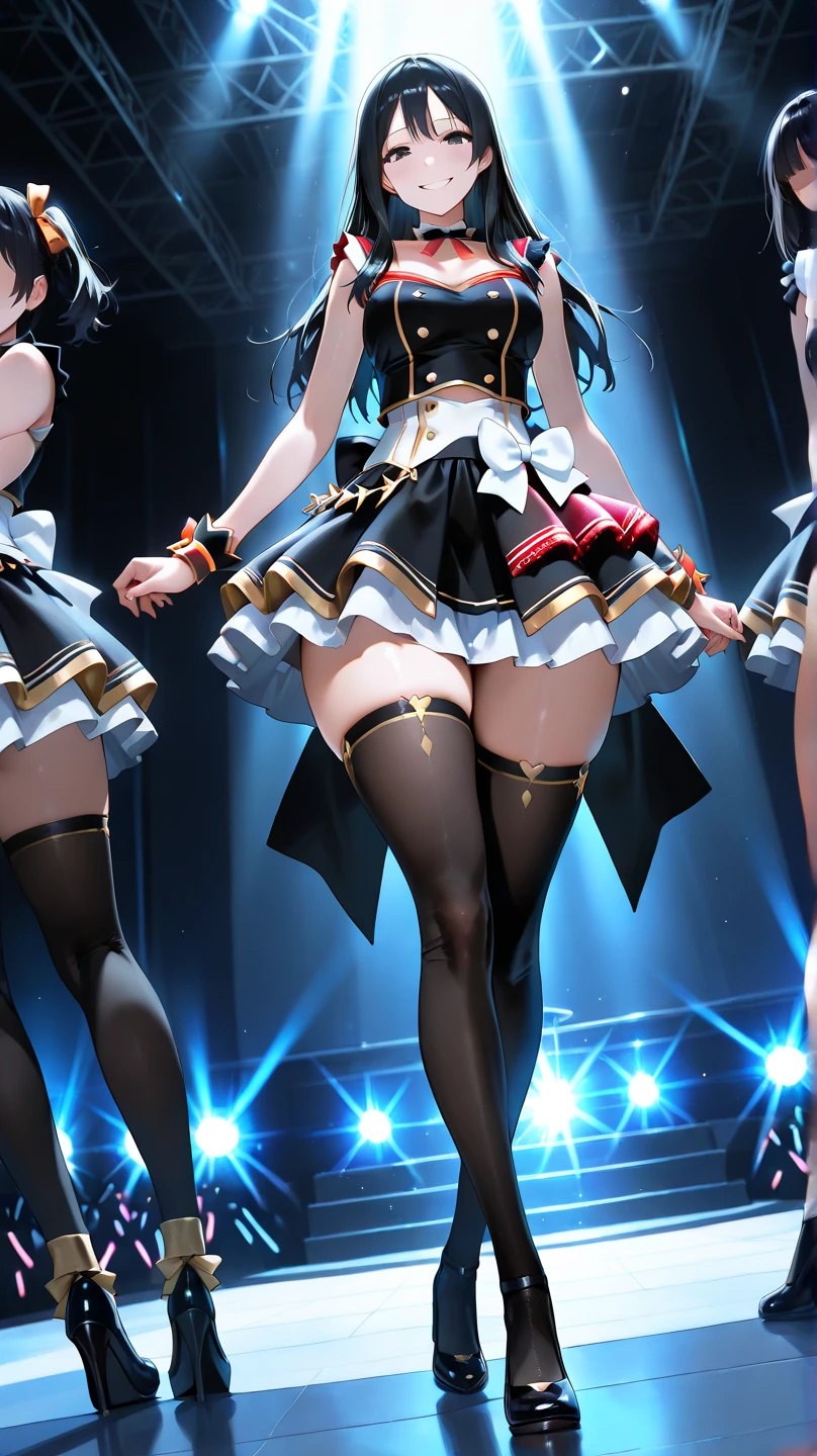 ((2D beautiful girl、4k、8k、top-quality、Perfect Finger 1.1、Perfect Anatomy 1.1、Dress perfectly、Beautiful illustration))、Blur the background、a beautiful slender girl、(transform sequence)、((stright long hair))、Soio、12 year old girl、a junior high school student、very beautiful big droopy eyes、((figure skating leotard))、(highleg)、A smile、 Facing the front、figure skating competition venue、