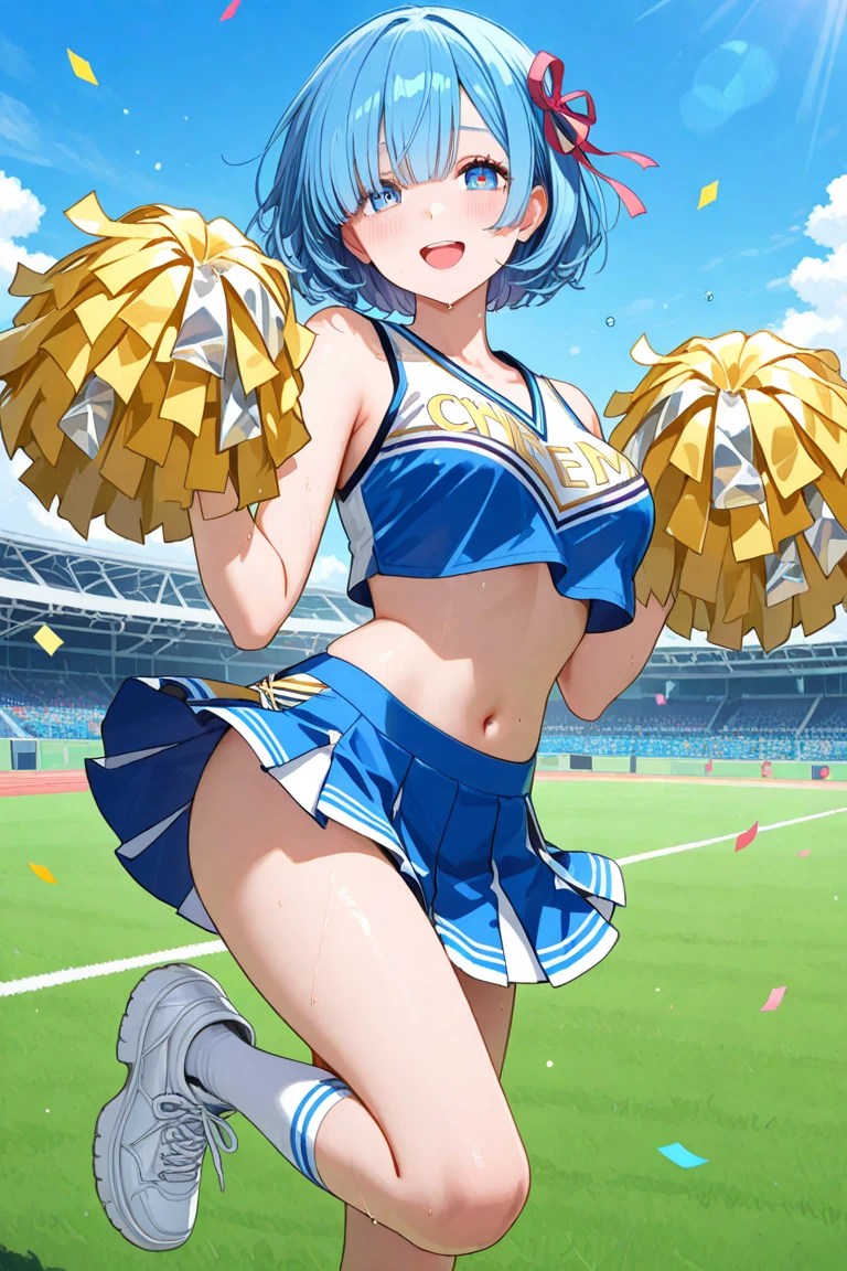 Browsing Caution,(((Perfect ???????, Anatomically correct, Very detailedな肌))), 1 girl, Japanese, high School girl, Shiny skin, Observe the audience, ((Back view, From below)), Beautiful Hair, Beautiful Face, Beautiful details, (short hair:1.1, Bobcut:1.2), Dark blonde hair:1, blue eyes, Baby Face, Mole under the eye, Beautiful clavicle, Beautiful body, Beautiful breasts, Big Breasts:0.5, Beautiful thighs, Beautiful legs, Camel Toe, (((Blue Sleeveless Cheerleader:1.2))), ((Thigh-high boots)), Removable sleeve, Captivating thighs, ((Embarrassing, Scared, sad, tears, cry, Half-open mouth)), Are standing, (((Leaning forward), Take off, Raise one leg, Pull on white panties、Pulling down her panties)), (Beautiful views), summer, School, locker room, 8k, highest quality, Masterpiece​:1.2, Very detailed), (Realistic), Beautiful illustrations, Natural light, whole body,
