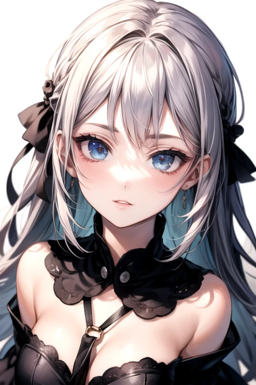 Cute adult girl standing ,girl focus, [Full body close-up], ((Plain gray background)),  pokerface, upright immovable, (1girl in:1.3), Bangs,a necklace ,facing front,  （white 鎧 ), Super Detail, Crystal silver Eyes,slender, masterful technique, Long hair, animetic, Solo, Silk White hair, High quality, MastetPiece,ultra-detailliert,[wide-hips] , Beautiful Girl, [Detail Face], detail hands, ultra detail eyes,nothing face emotion, Beautiful eyes