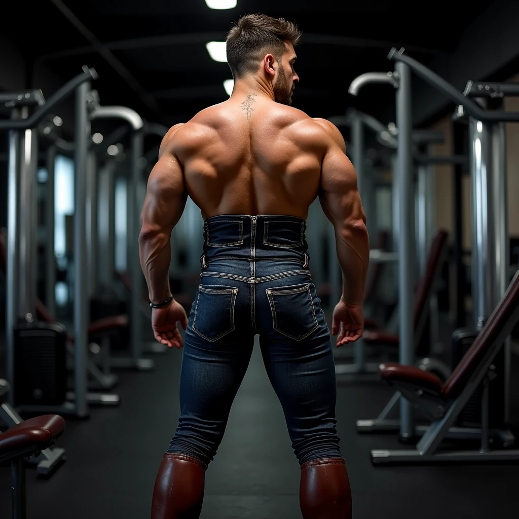 An excited man naked with suspenders ,high heels,dynamic lights, 8k,masterpiece