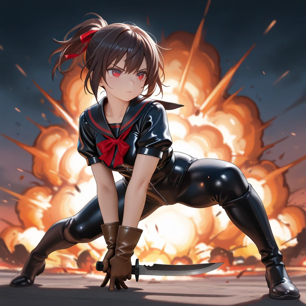 ultra-detailed, Explicit, Beautiful body, Beautiful Nose, Beautiful character design, perfect eyes, perfect face, ultra highres, 4K, beautiful legs, perfect legs, Nice hands, Perfect hand, Masterpiece, Best Quality, Highly detailed, illustration, absurdres, street fighter, doll suit, shadaloo doll, dollsuit, girls, multiple girls, expressionless, blank eyes, looking at viewer, red gloves, emotionless, black latex, corrution, mind control, female combatant, full body, hypnotized, unhappy trance, full body suit, ribbed bodysuit, both arms at side, stand up straight, obey, perfect female body, extremely glossy latex, hypnosis, hypnoLora, empty eyes, Mind control device, poses, brainwashed, submissive_pose, Slave, hat, necktie, stand up straight, standing, standing at attention, belt, latex, garter belt, thighhighs, Miyanaga saki, saki, brown hair, brown hair, short hair