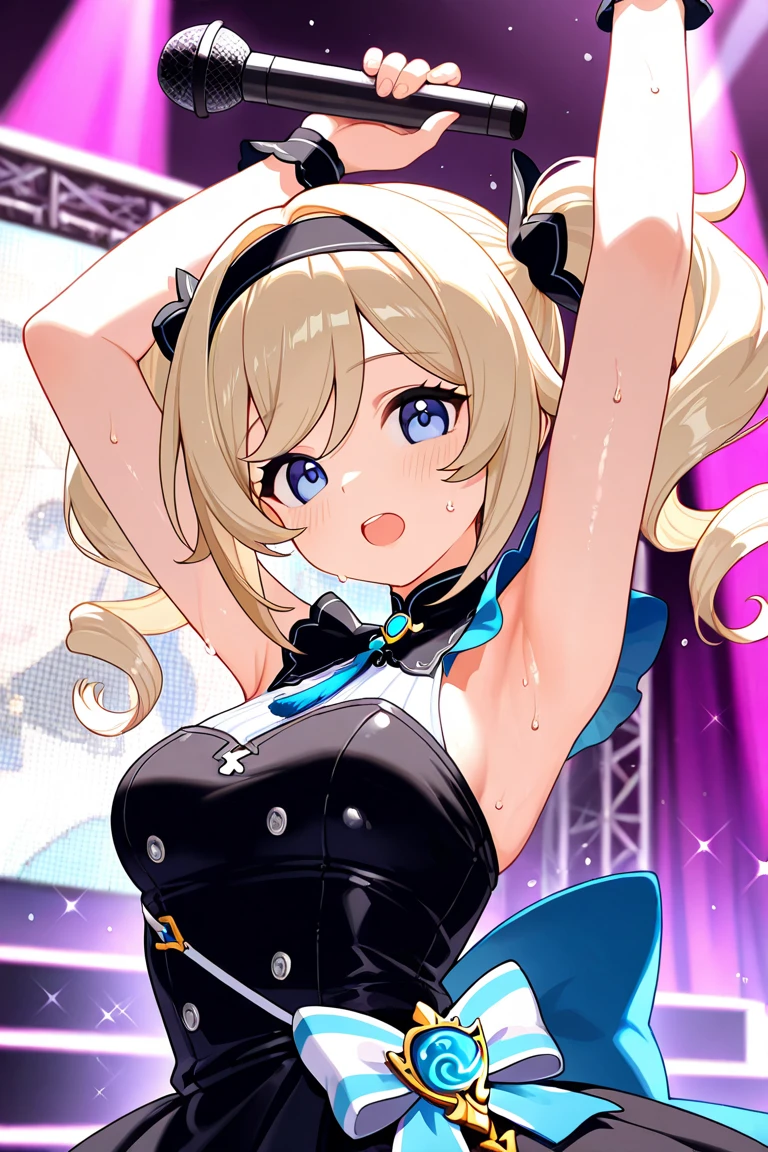 masterpiece, Highest quality, Beautiful face and eyes in every detail, Girls, Cute idol, Cool Idol, Event Stage, Cool idol costumes, sing, Laughter,(hyper Huge breasts:1.9)(shirtlift:1.8),(nipple:1.5),(Top view:1.4),(Side by side:1.7),(slouch:1.7),(breasts grab:1.8),(nsfw:1.7),
