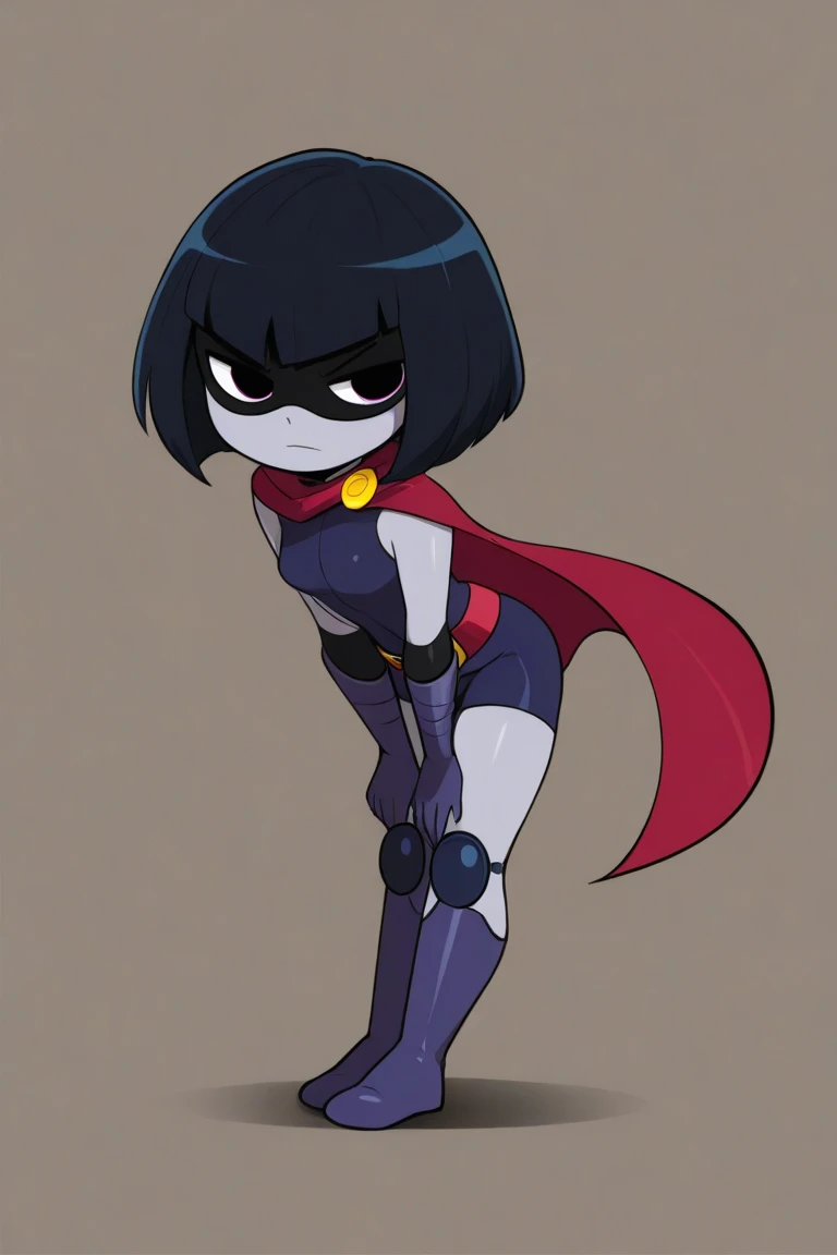 Short hair, black hair, bob cut, bob hair, black jumpsuit, pink lipstick, cartoon style, black eyes, 1 girl, solo, full body, burning fire background
