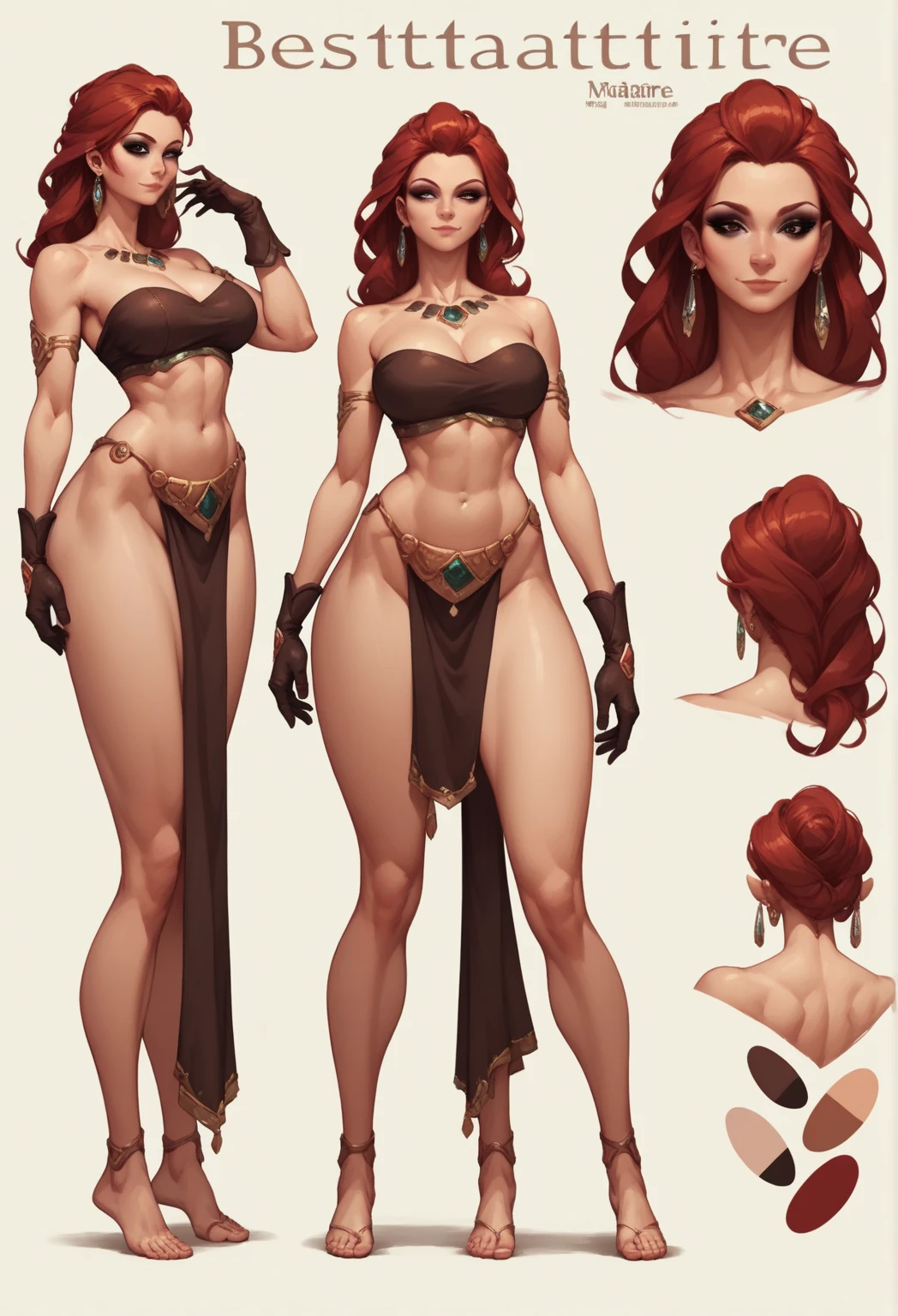 Turnaround sheet mulher estilo Viking medieval busto lindo sorriso sedutor e olhar sexual 