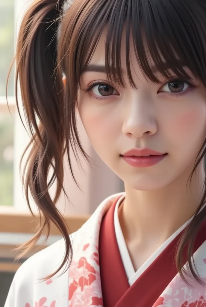 there is a young girl with a brown shirt and a red tie, south east asian with round face, detailed face of a asian girl, detailed color portrait, young asian girl, realistic portrait photo, young cute wan asian face, a young asian woman, chinese girl, detailed portrait, inspired by Mei Qing, rendering of close up portrait, inspired by Chizuko Yoshida