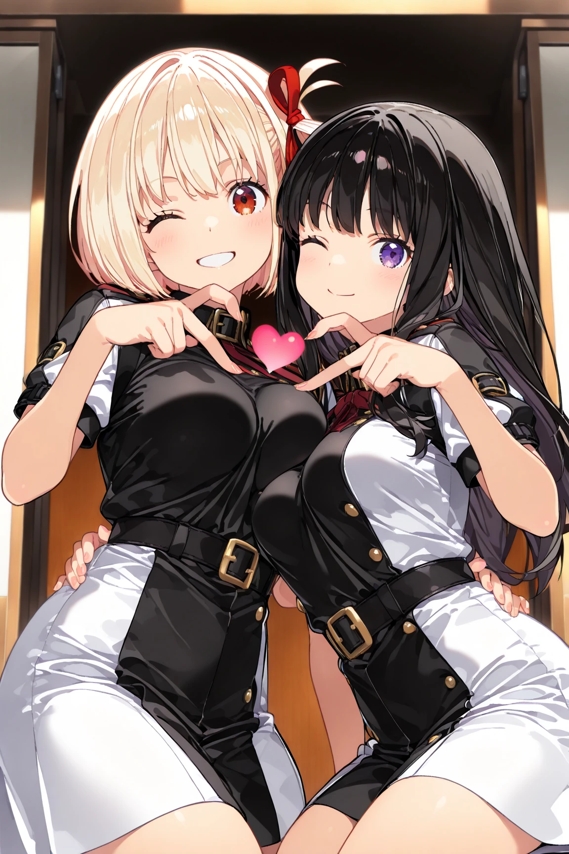 3女の子, Multiple girls, Highly detailed, Glossy lips, Illustration, masutepiece, blush, City Street, cleavage, (sexyアイマス), thigh highs, high-heels, Standing、(((cum on the body)))lesbian)、(holding each other)、ひどく淫猥な雰囲気、(Kiss the breasts)、(((Touching your)))Kiss me on the lips,(((全裸)))