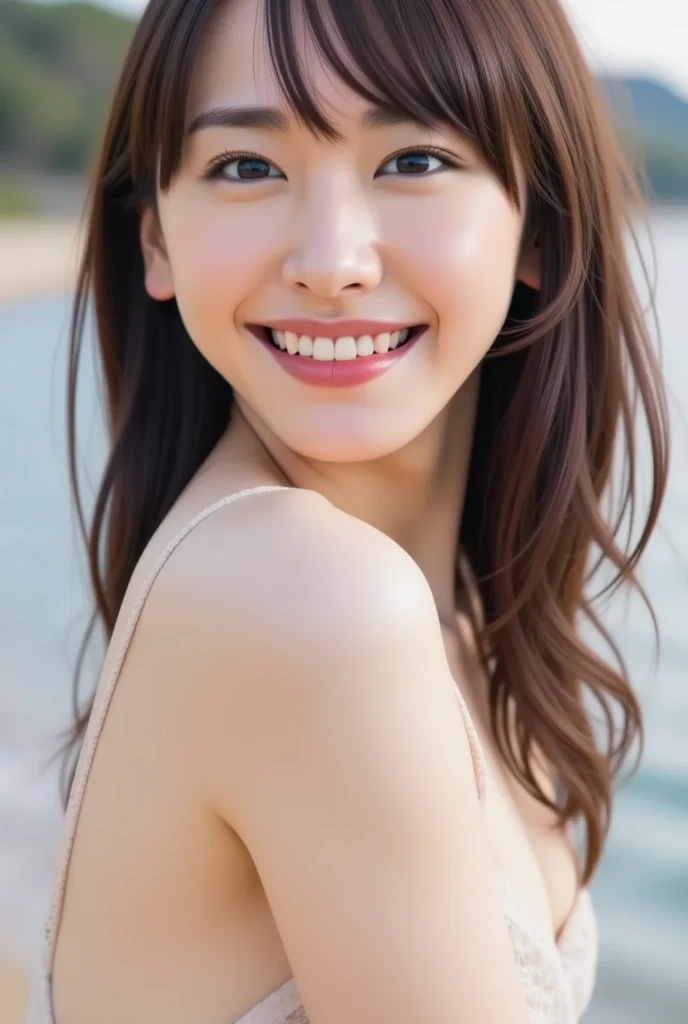 8k, (超Realistic: 1.35), (Realistic: 1.4), Beautiful Japanese Girl, smile, one person, light makeup, masterpiece, 超High resolution, High resolution, one person, Sexy lingerie and micro bikinis、 puberty, one personの少女, ((Perfect body)), ((Best image quality)), ((time)), ((Very delicate and beautiful)), ((Very shallow depth of field)), Hmph, ((Incredibly shallow depth of field. family friendly)), (((Very delicate and beautiful))), (((Very shallow depth of field))), Hmph, (((Unbelievably absurd))), (((Perfect body))), (((Looking at the camera)))), (((Normal size breasts))), (((Serious face))), (((Hair can be long or short))), myself+background, Dynamic Angle, Focus on women, {Particles of light}、 Detailed background、((Paul Hedley))、Soft lighting、(dramatic)sunset、sunset、Very beautiful sunset、Live Action、Genuine、Top Angle、cute smile、(Background blur)、18-year-old、thin、((wind))、((Movement))、((emotion))、((colorful))、((Baby Face))、((Beautiful Teeth))、Calm sea background。