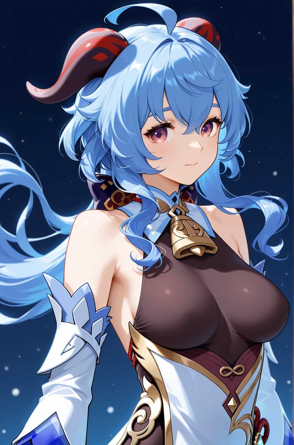 woman, Ganyu, Ganyu, Genshin, blue hair, horn, big breasts, Puffy niplle, No bra, High leg,