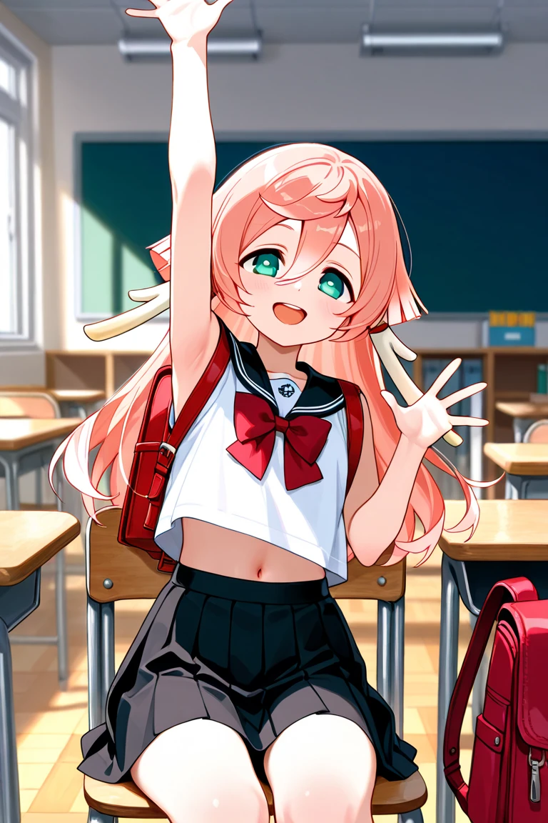 sunset-shimmer, (sfw), 1girl, blush, smile, cowboy shot, dynamic angle, arms behind back, small breasts, looking_at_viewer, school_uniform, shirt, skirt,<hypernet:SunsetShimmer:1.0>