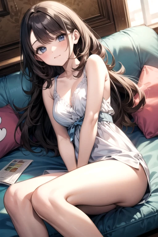Sexy lying on her bed alone with sexy panties in a super detailed and beautiful room and she looks sensual