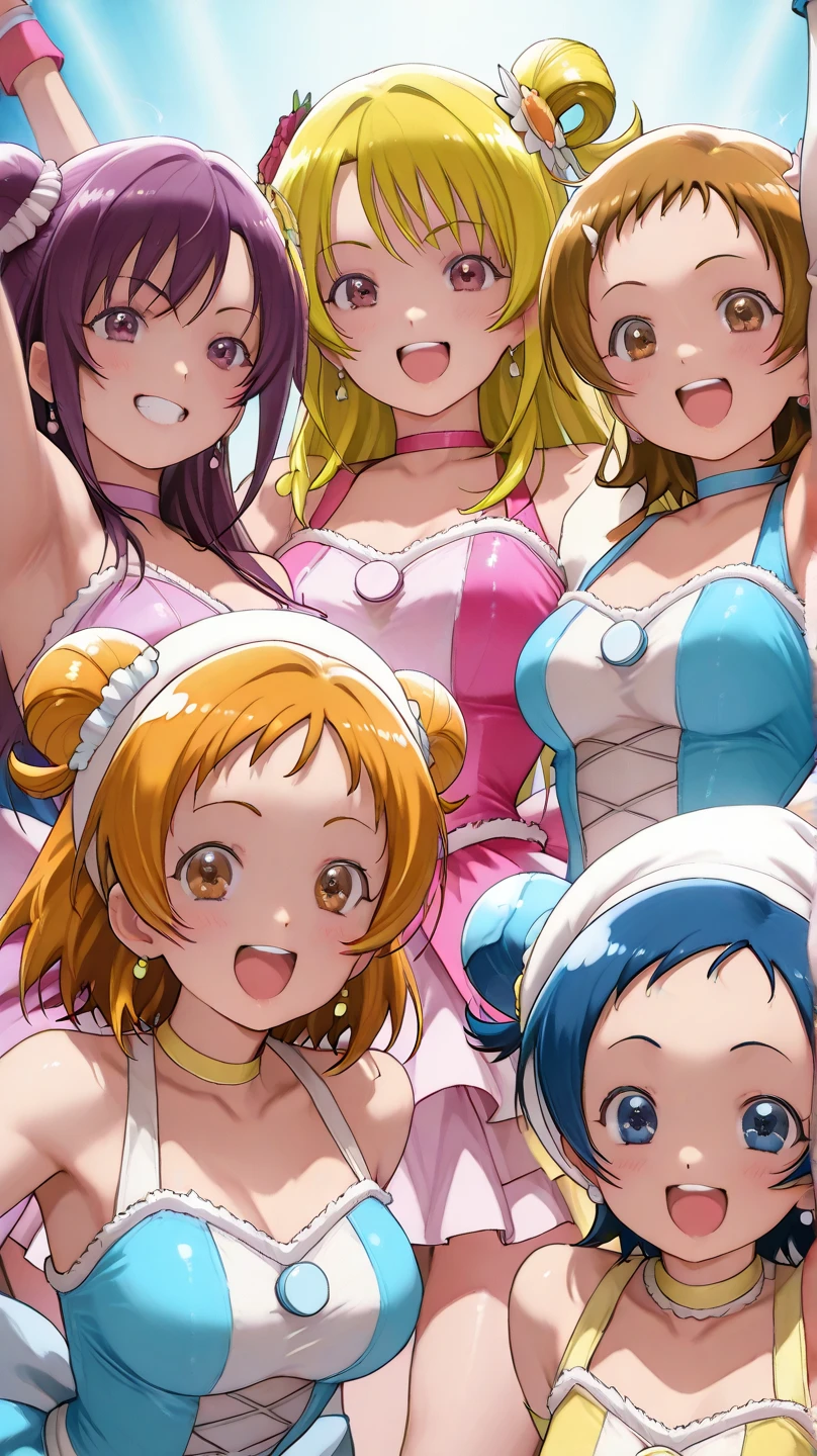 Score 9, Score 8 up, Score 7 up, The rating is questionable,
Detailed Background, Shiny skin,(Five Girls Akane Hino,Nao Midorikawa,Miyuki Hoshizora,Yayoi Kose,Reika Aoki),
5girls, classroom, blush, upper body, close-up BREAK
5girls, hino akane \(smile precure!\), red hair, hairpin, low ponytail, red eyes, naked
5girls, hoshizora miyuki, dark pink purple hair, twin drills, yellow ribbon, pink eyes, naked
5girls, what is yayoi, yellow hair, yellow eyes, white hairband, hair ornament, medium hair, naked
5girls, Midorikawa Nao, green hair, green eyes, ponytail, hair ribbon, naked
5girls, Reika Aoki, straight long blue hair,hairpin, blunt bangs, blue eyes, naked
,Camel Toe:1.21,(((excessive pubic hair))),