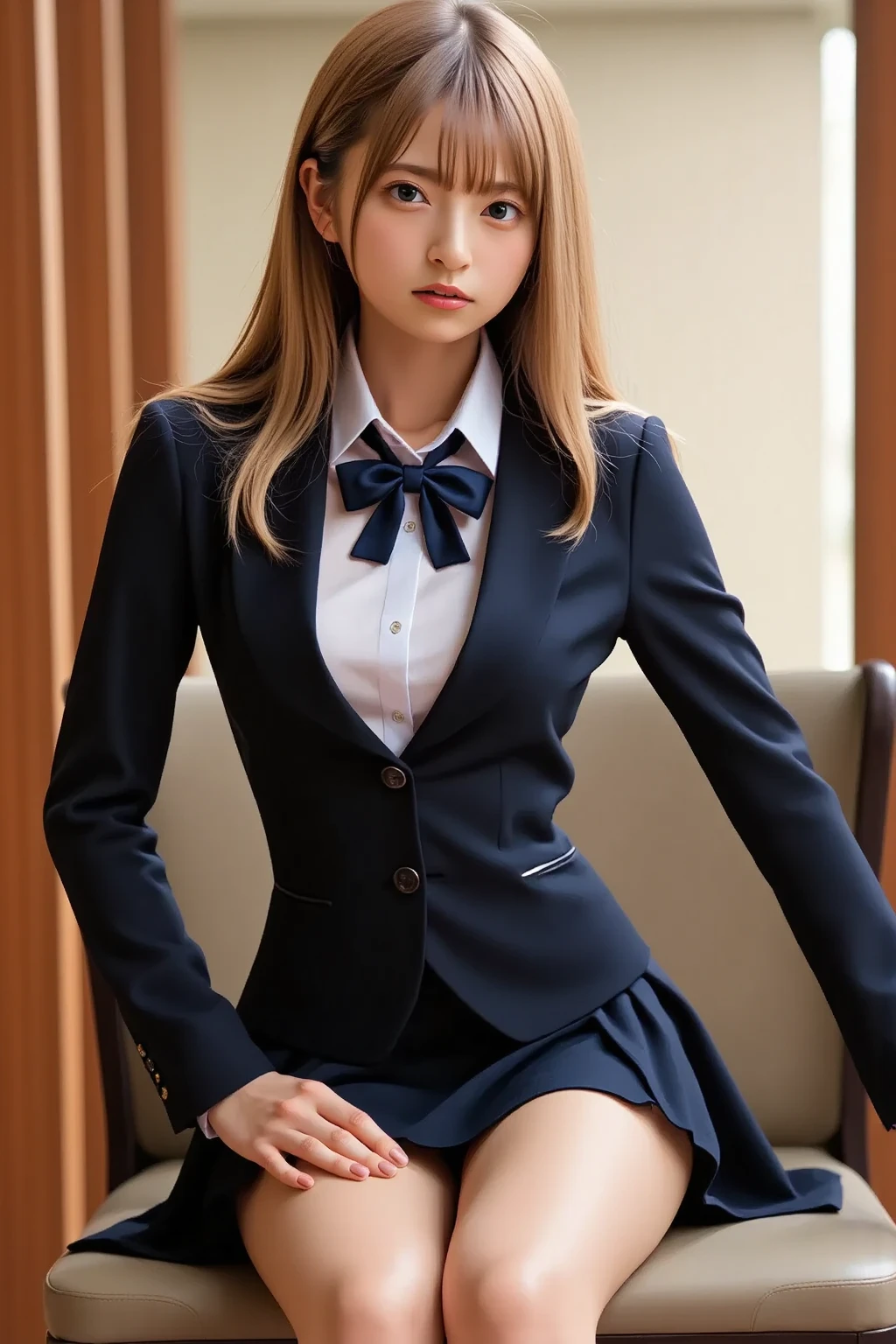 beautiful meticulous girl, very detailed eyes and face, beautiful detailed eyes, ridiculous, incredibly ridiculous, huge file size, super detailed, high resolution, very detailed, best quality, masterpiece, kemomimi, ((Japanese girls' high school uniform)), illustration, very detailed, CG, unity, 8k wallpaper, amazing, fine details, masterpiece, best quality, very detailed CG uniform 8k wallpaper, face light, movie lighting, 1girl, 16 years, (without panties) ), (((dynamic pose))), (camel toe), (half), (pantyhose), (bent knee and leg sitting))