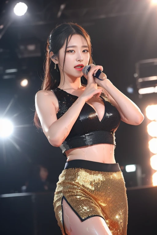 masterpiece, ultra high res, (photorealistic:1.5), raw photo, Kpop idols performing on stage, naked, low key