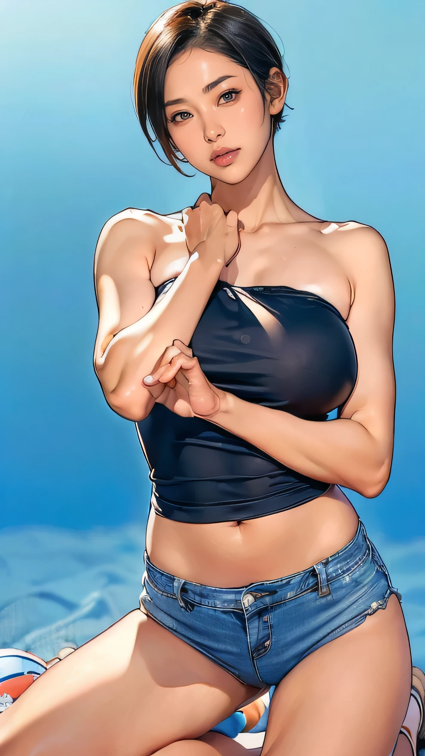 Android 18,and 18, 1girll, Android 18, 独奏,Android 18 database, (((blond hairbl, eBlue eyes, short detailed hair,耳Nipple Ring, jewely, laughingly,self-assured))),((Masterpiece)),A high resolution, ((Best quality)),tmasterpiece,top-quality,best qualityer,((( looking at viewert, There is light in the eyes,Exquisite facial features)))