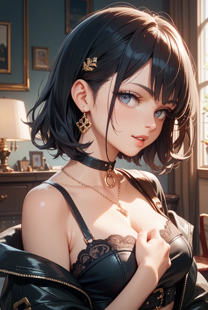 beautiful woman, cleavage, curvy, wet black hair, solo, ((art by sciamano240)), masterpiece, detailed, realistic, fFaceDetail