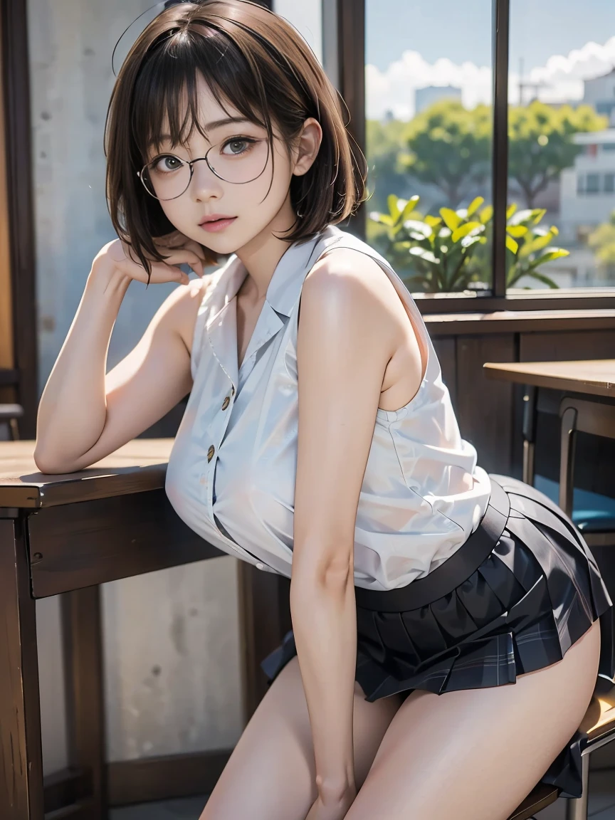 In 8K,Highest quality,The real picture,Intricate details,Ultra-high resolution,Depth Field,Masseter muscle area,Natural soft light,Professional Lighting,One Girl,(cute:1.2),Very beautiful 17 year old girl,Detailed eyes,((Brown eyes)),(Brown Hair),(Short-haired),(Bans),Perfect Skin,Glowing Skin,White skin,Fine skin,Big ample breasts,((Perfect Anatomy,Nice hands,Perfect hands,Five fingers connected to the palm,Accurate needles without discomfort)),Perfect bare legs,Delicate legs,Perfect Proportions,Sexy,I can see your chest,((Japan Uniform)),((Uniform Mini Skirt)),(tie),Black socks,Chano Leather Shoes,Lurking deep in the city,I can see your crotch,Show me your panties in the street,Both legs are bent,Legs are spread in an M shape,,I can see your pants,Slender thighs when viewed from the front