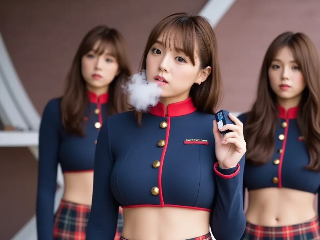 two sexy bubbly and cheerful women in kindergarten teachers outfits, kneeling, short, vibrant curly red and auburn hair, chokers, shocked faces, portrait, close up faces, view from above