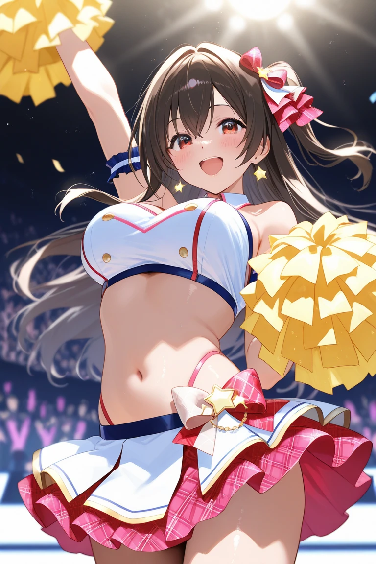 Beautiful beauty、激しいCheer Dance、Cheerleader、Mine Fujiko、elegant、Beautiful eyes、 brown hair、sexy、Sweat、A friendly smile、Fantastic Light、Rembrandt Light Magical Gentle Light 、starrynight,Full body stockings underwear、translate bodystocking,Big Breasts、Bust 100、detailed groin、thigh body stocking、Raise both arms and hold pompoms(Cheer Dance)、Raise one leg high 1.5、Starry Sky、beautifulstarrynightnight view、Beautiful decoration、Fluttering petals、ART、UHD、highest quality、masterpiece、