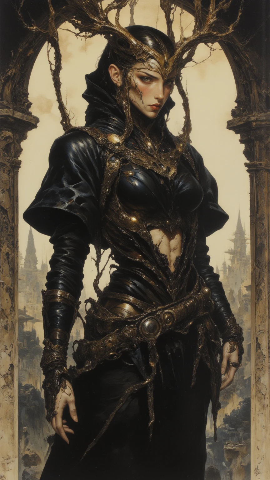 [ An ( Alphonse Mucha's ) | A Victo Ngai's  | An (  Alphonse Mucha's  ) | A Jakub Rebelka's ]
( concept ( [ MTG | tarot ] 
[ card | banner | illustration ] ) 
) 
with  the 
( Full body ) character [ portrait | design ]
of  ( [ an  ominous  | a gloomy ] biomechanical ( [ Christina Aguilera |  Shakira ] )  )
( on top of a pedestal ) 
[ perfectly |  precisely ] centered in the middle of composition
with ( dynamic ( symmetry ) )
,  in  CCDSF artstyle
full of  [ retro-futuristic | sci-fi ]  ( art deco  ( [ circuit | sacred geometry ] ) designs  )
, perfect ( ( symmetrical ) well proportioned anatomy )