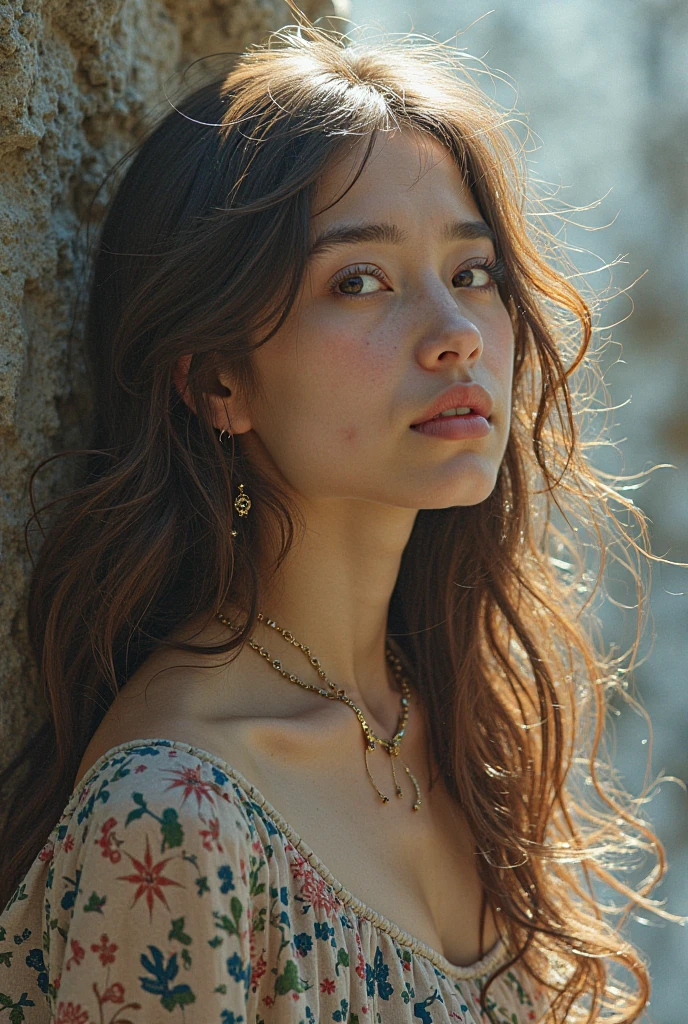 A close-up portrait shot of a young woman with a calm and thoughtful expression, standing on a serene beach at sunset, the soft golden light of the setting sun gently illuminating her face, with the waves subtly visible in the background, shot with a Sony A7R IV, 50mm f/1.4 lens, natural and warm color tones