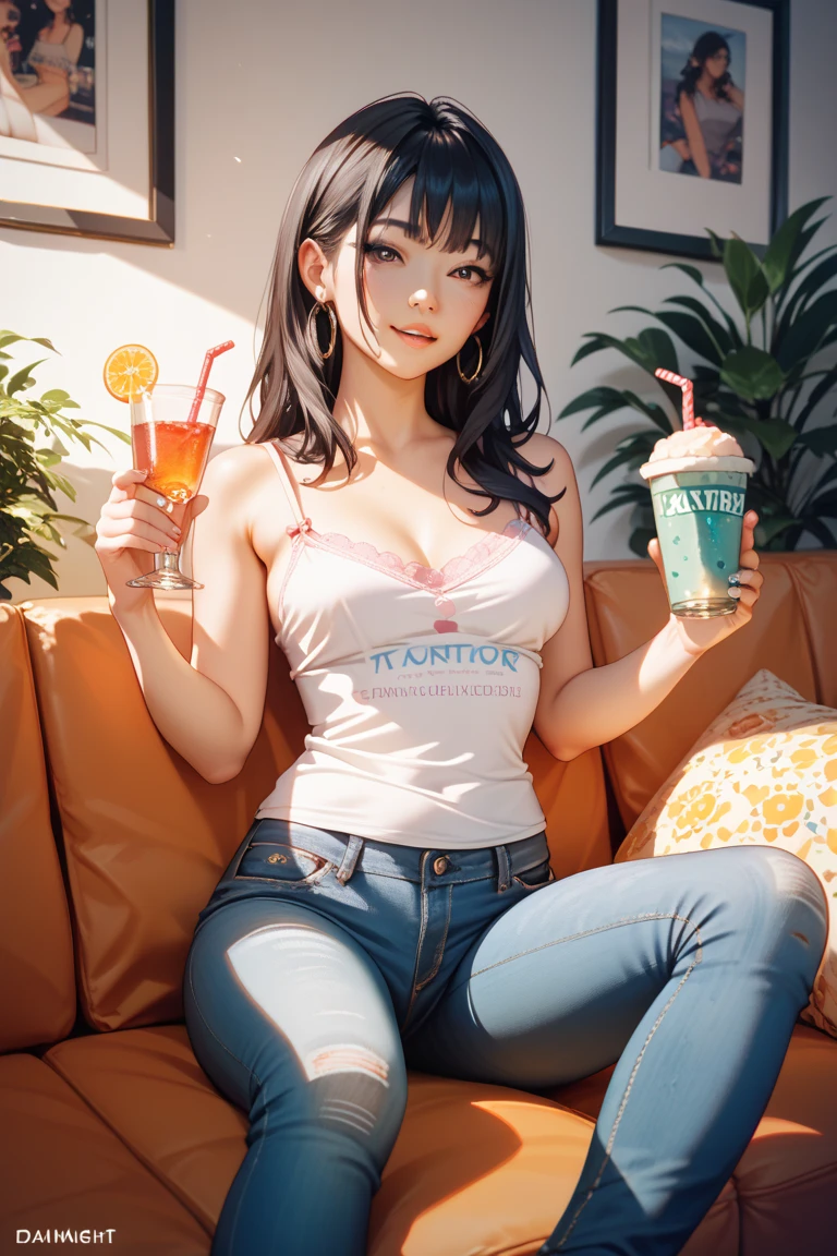 (Photorealistic: 1.4), Masterpiece, Ultra High Resolution, RAW Photo, Best Quality, (Smile with Teeth: 4.0), (Sexy: 1.4), Raw Photo, Japan Beautiful Married Wife, (Cute: 3.0), (Eyes Lowered: 4.0), (Large, Round Eyes: 4.0), (Moisturized Eyes: 3.0), (Upper Eyes Looking at the Camera: 3.0), (Figure-Eight Double Eyebrows: 4.0), White skin with makeup on cheeks, slender, exposed breasts, exposed thighs, tank top, mini skirt,