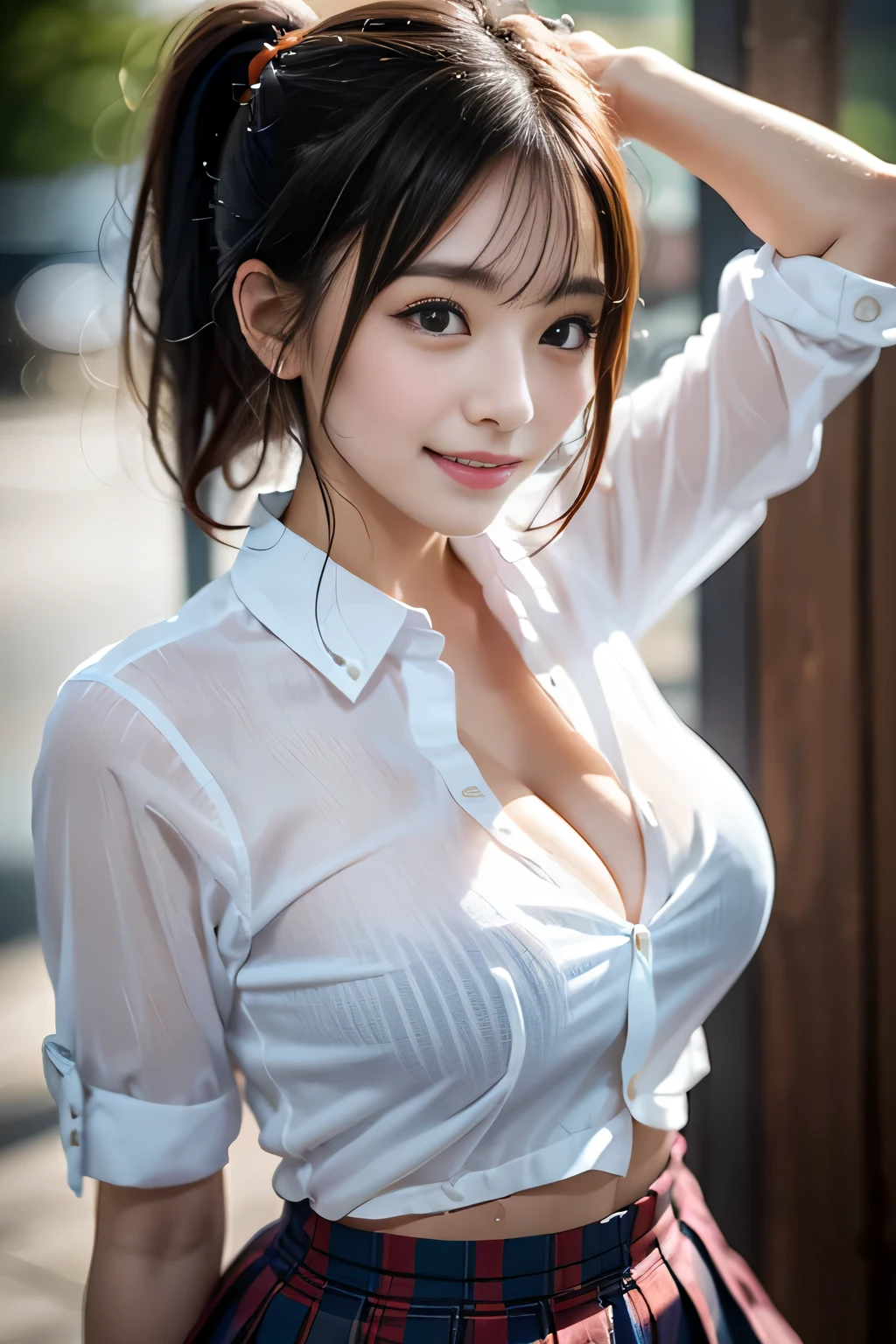 (run a high class brothel、A devilishly beautiful madam who sells useless prostitutes to organ brokers..),NSFW, masterpiece, highest quality, Accurate, UHD, retina, Super detailed, Award history, High resolution, anatomically correct, (realistic:1.4),Raw photo,(Soft saturation:1.3),(Fair skin:1.2),rough skin, 8K,1 girl, alone, mature adult woman, Beautiful Evil, evil and sneaky sexy woman, (perfectly beautiful woman, perfectly beautiful face, Perfectly beautiful eyes, perfectly beautiful nose, perfectly beautiful nose孔, perfectly beautiful lips),(Chestnut hair tied on top of head),(compensate:1.3),(eye reflection:1.3, solid circle eye, ring-shaped eyes, Sparkling pupils:1.2, long eyelashes:0.7, amber eyes),(crystal earrings, necklace), sleepy, parted lips, boredom, (enchanting smile:1.4, cruel smile:1.4), (natural_breasts, straight_hairstyles, glossy_lips:1.5,lip_reflection:1.5), break, (opened_executive_shirt, tight_shorts, opaque_thigh_highs:1.5),(at the studio, looking at user, from above, tilt_shot:1.5)