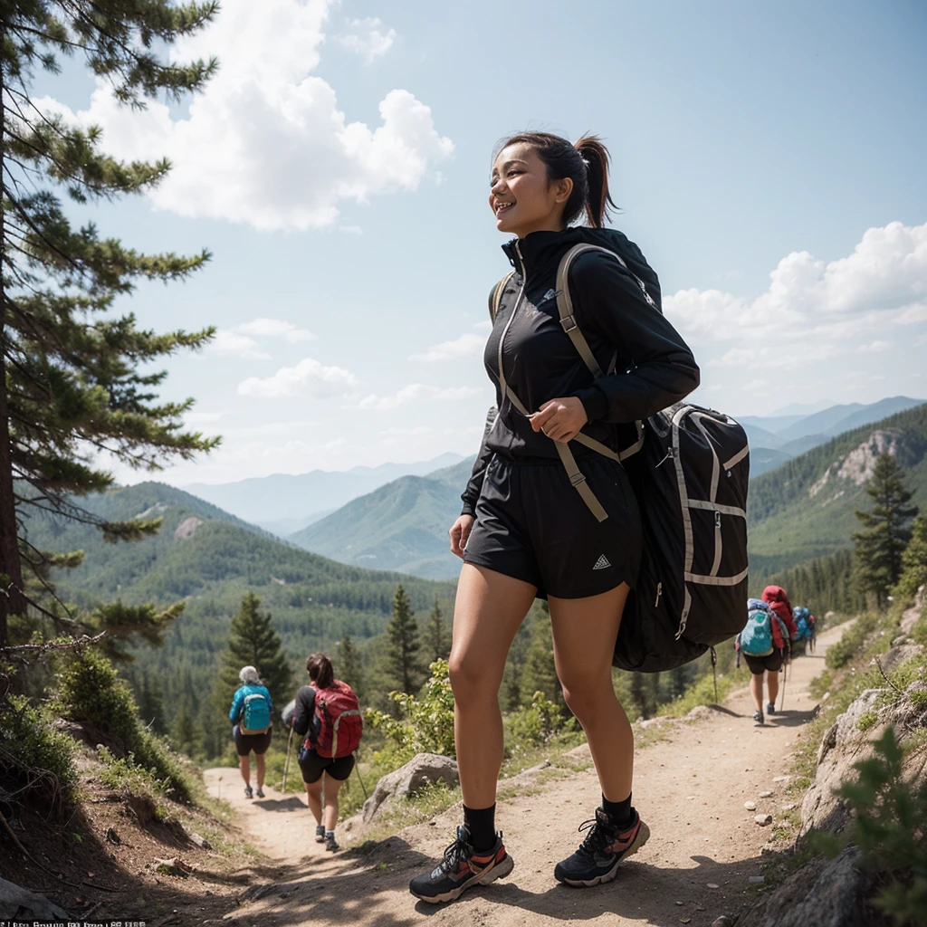 Hiking girl with a good figure