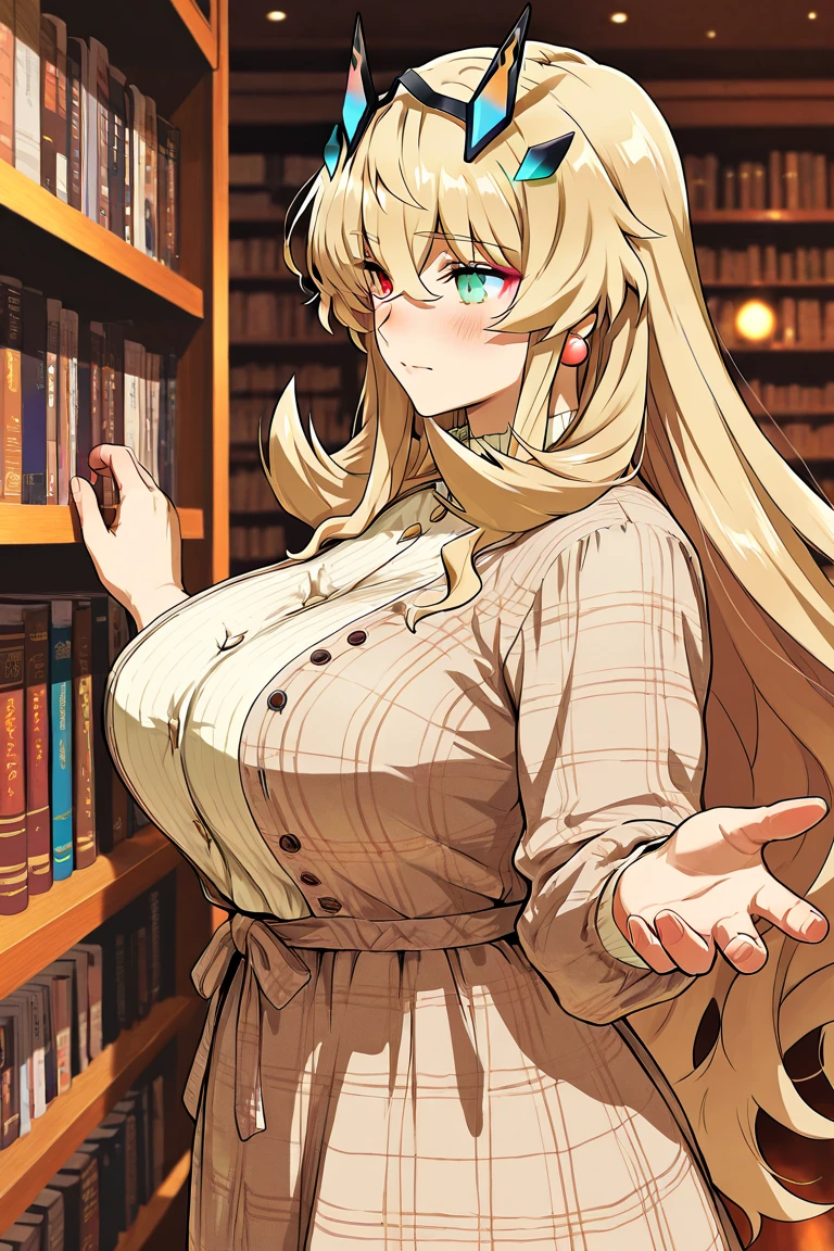 Masterpiece, Best Quality, (((Solo mature woman Janet))), (((braided hair))), long braided Ponytail, (((wide hips))), (((light blue eyes))), full lips, seductive smile, cleavage, sitting on wooden throne, (((bookshelves, candles))) sunset, blushing, , "beautiful mature face" , age30 , MILF , adult ((open kimono with detailed patterns of gold)), bare shoulder, ((Sexual suggestiveness)), perfect beautiful eyes, detailed eyes. thick lips, ((big boobs)), (Thick thighs), top down, looking down, (((shiny skin))), (((slim))), (((book)), necklace, bracelets, hoop earrings,