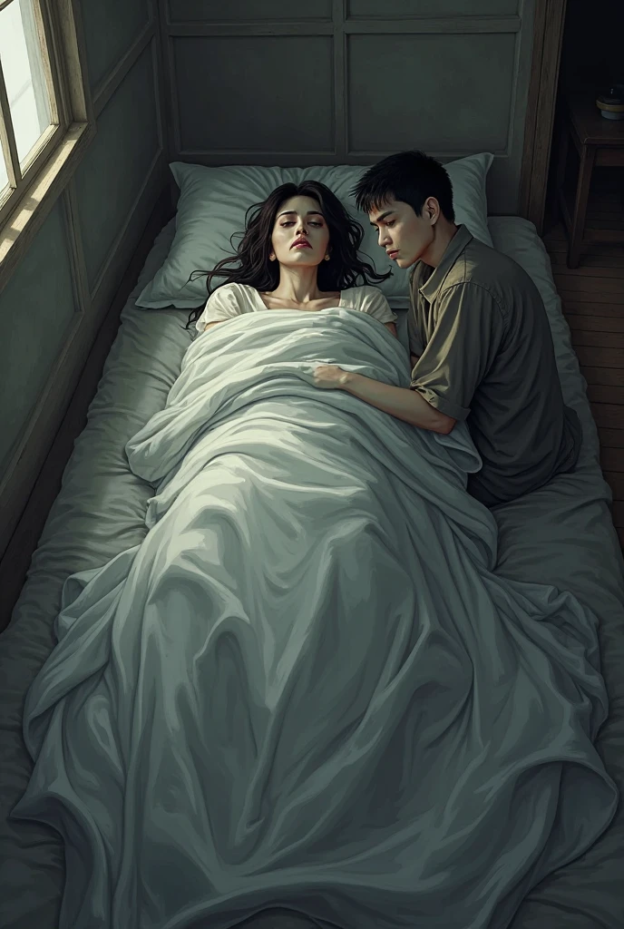 Sick man in bed with a girl