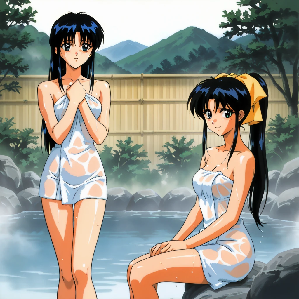 masterpiece, best quality, ultra-detailed, two young girls in (bottomless:1.5) walking in shallow waters next to each other, (nude), multiple girls, 2girls, , holding hands, flat chest, black hair, (pussy:1.5), water, navel.
