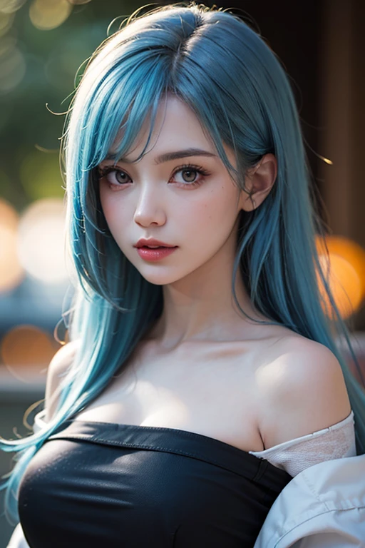 Detalles perfectos, blue hair, ojos perfectos, ojos azul, piel sedosa, ropa perfecta, large breasts definition, add_detail:1