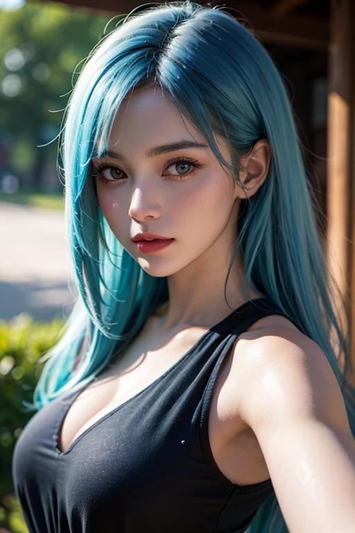Photo, (Фотоrealistic: 1.4), (Гиперrealistic: 1.4), (cinematic: 1.5), girl 20 years old,blue hair, turquoise eyes, long eyelashes,Photorealistic,Best quality,realistic, masterpiece, very gentle and beautiful,Extremely detailed ,a high resolution, Extremely detailed, 1 girl,Beautiful detailed girl,Whole body, realistic, beautiful detailed red eyes, the world in the face, cinematic lighting,colorful hair on the beach