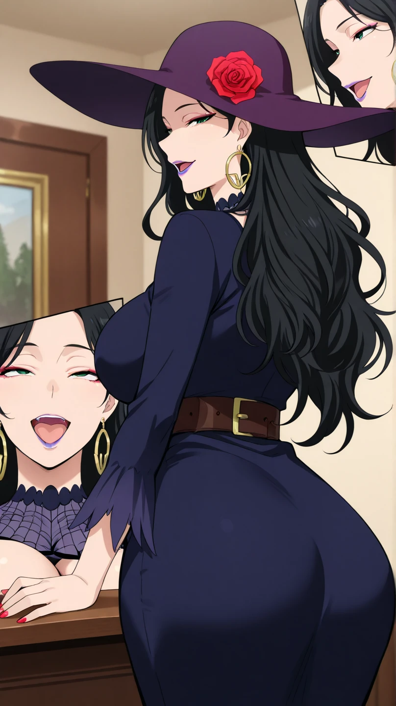  hot beautiful yu hee raped by fat ugly old man , ponytail , blue hair, glowing silver chandelier earrings, necklace, bracelet, lipstick,black strapless knit dress, cleavage,big rounded breasts, 