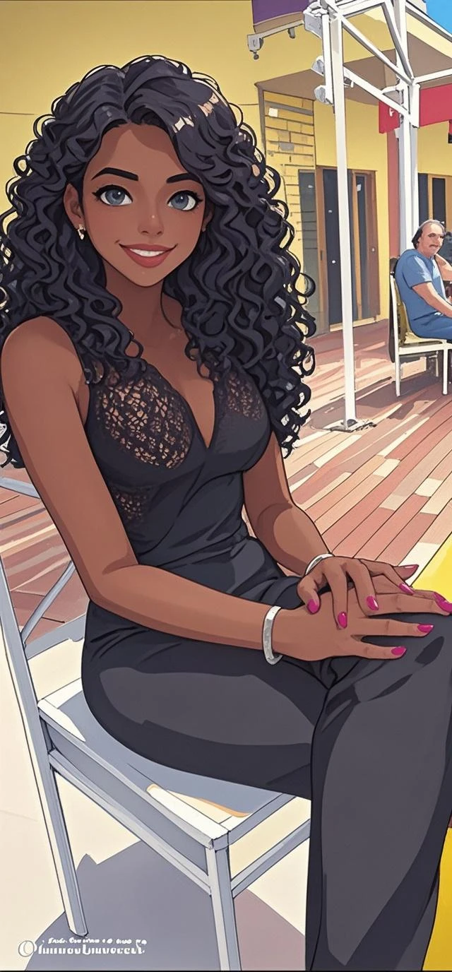 on the city street, in front, very sexy girl, Colombian, black skin, long hair, wearing a sexy dress, looks at us, smiles. She lifts her skirt and shows her panties,eroticism, sexy, {{{,{pussy,spread her pussy,cum,cum on pussy,masterbation,straddling,},{{{,penis,1boy}}},cute,ultra detailed black skin,sketch}}}, art inspired by Bill Sienkiewicz
