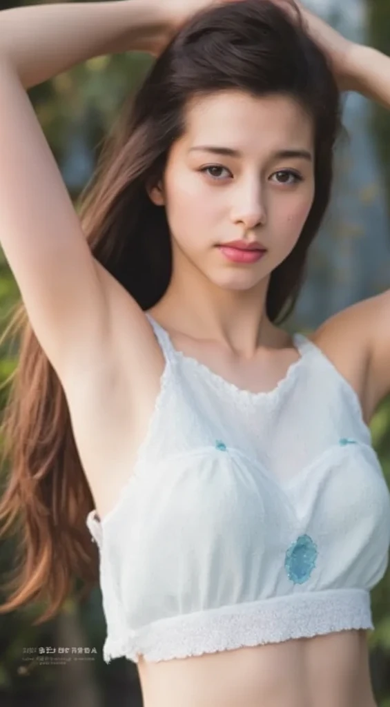 masterpiece, best quality, 1girl, aqua eyes, black hair, closed mouth, earrings, multicolored background, hoop earrings, jewelry, looking at viewer, long hair, outdoors, solo, ((upper body)), alluring, clean, beautiful face, pure face, pale skin, sexy pose, navel,((luxury dress)),