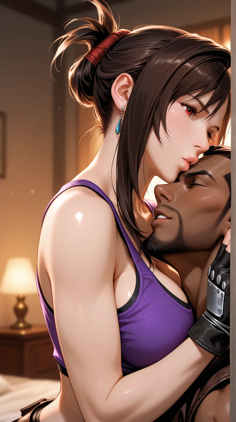 1girl,a beautiful fashion model ,(masterpiece, official art, best quality) (blue eyes) ,long and shiny hair, black hair, long ponytail, hair strand between eyes, full lips, upturned nose ((((tan skin, bronze skin,)))), big boobs, elegant makeup, exhibitionism, naked in public, akali, slim thighs, toned body, shiny skin, sexy pose, blue eyes,(( (slender, skinny, slim))), (((bewildered, shocked, blush, pleasured face)))), narrow hips, wearing black thong and see-through top, gold hoop earrings, pink eyeshadow, tray of drinks, cute face, (((((girl having sex with man, analsex, large black man,))))