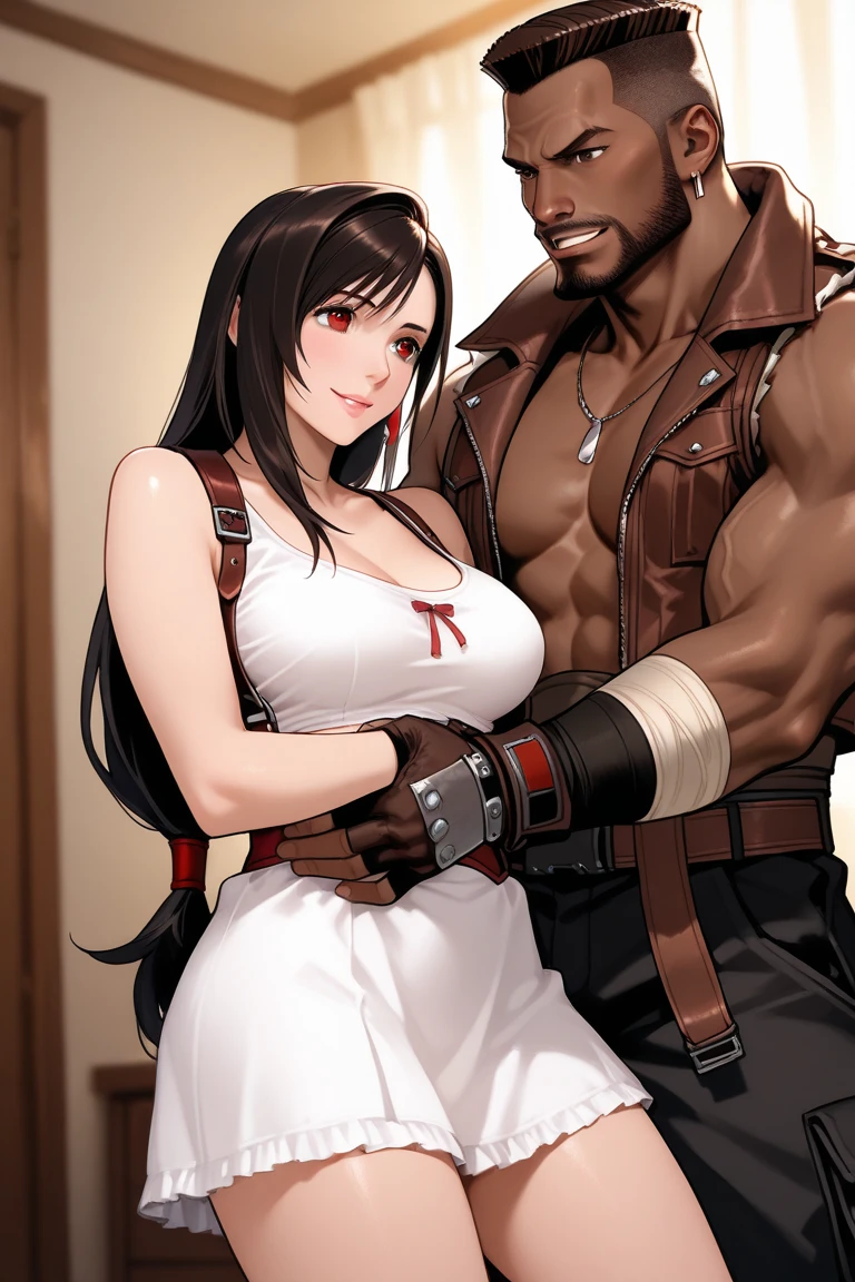 ((nude male:1.3)),{perfect anatomy},((beautiful face:1.5)),((Pregnant: 0.8)), ((1girl, 1black man, kiss, old, groping:1.7))),(Ahegao, blush, Sweat, Open mouth, Rolling eyes, Tears, Tongue out,)(Parted lips),(Closed eyes),(Feeling weak), best quality, (8k, best quality, masterpiece, ultra high res, , Super Detail), Ultra Detailed, Detailed Skin, (an extremely delicate and beautiful), BREKA,1 japanese beautiful airl, ShigureKaiSanKC, (sleeveless) shirt, (black and white) two-tone shirt, (black) pleated skirt, (black) thigh highs, (red) necktie, (white) belt, (black) fingerless gloves, (red) hand ribbon, hair over shoulder, hair ornament, hair between eyes, blue eyes,hair bow, long belt, BREAK perfect hands, detailed hands, best hands.