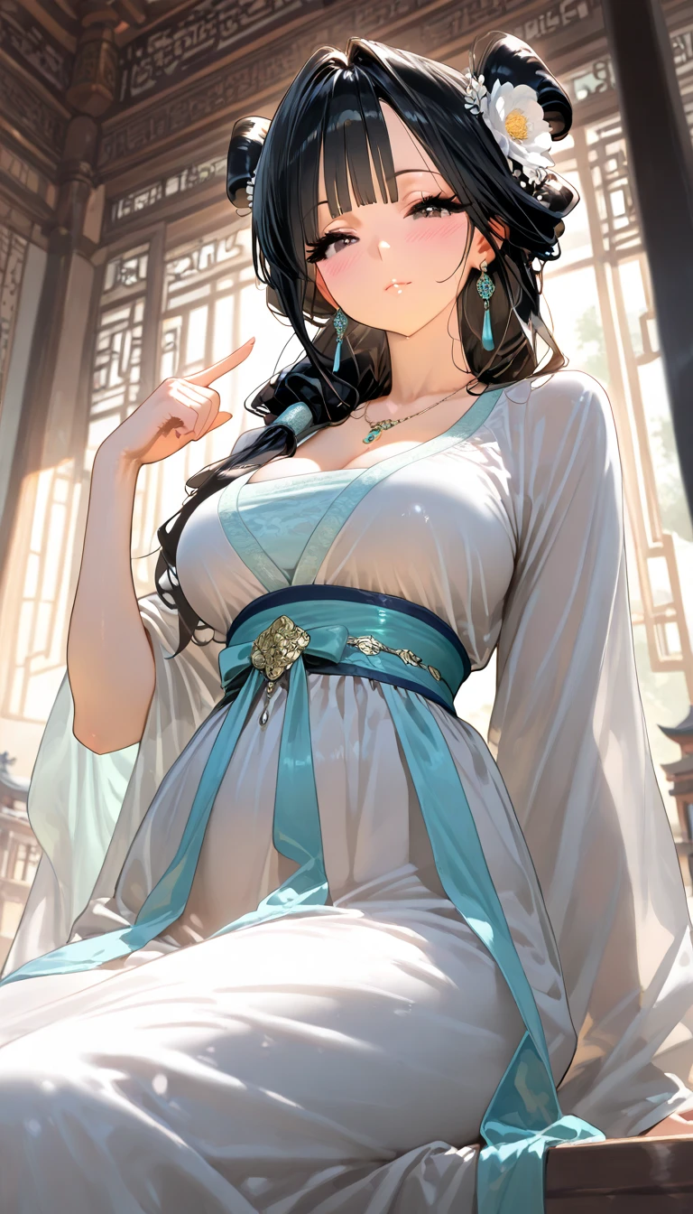 Ancient Hanfu,Dunhuang long dress,Dunhuang style,Fly Dunhuang,Wide robe with large sleeves,faeries,Step shake,Hairpins,Whole body diagram,head to toe,Bunched hair,crown of head,Hanfu,heroic look,Cold and glamorous,Indifferent eyes,Extremely beautiful,Handsome,Mature woman,Noble temperament,beautiful and seductive,Peerless beauty,Fine,perfect bodies,hair adornments,long whitr hair,Absolutely beautiful,Black belly,Smile,the detail,Perfect details,Detail portrayal,high qulity