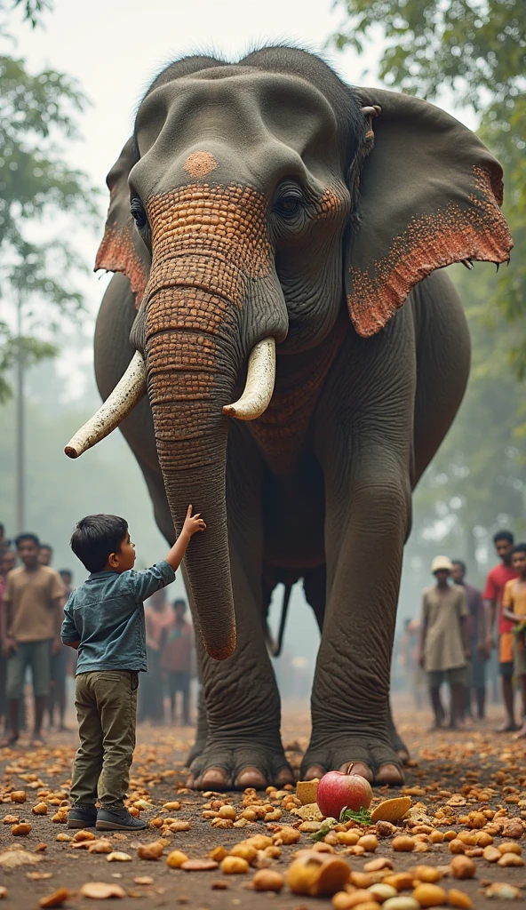 Virat kohli standing behind baby elephant with bike