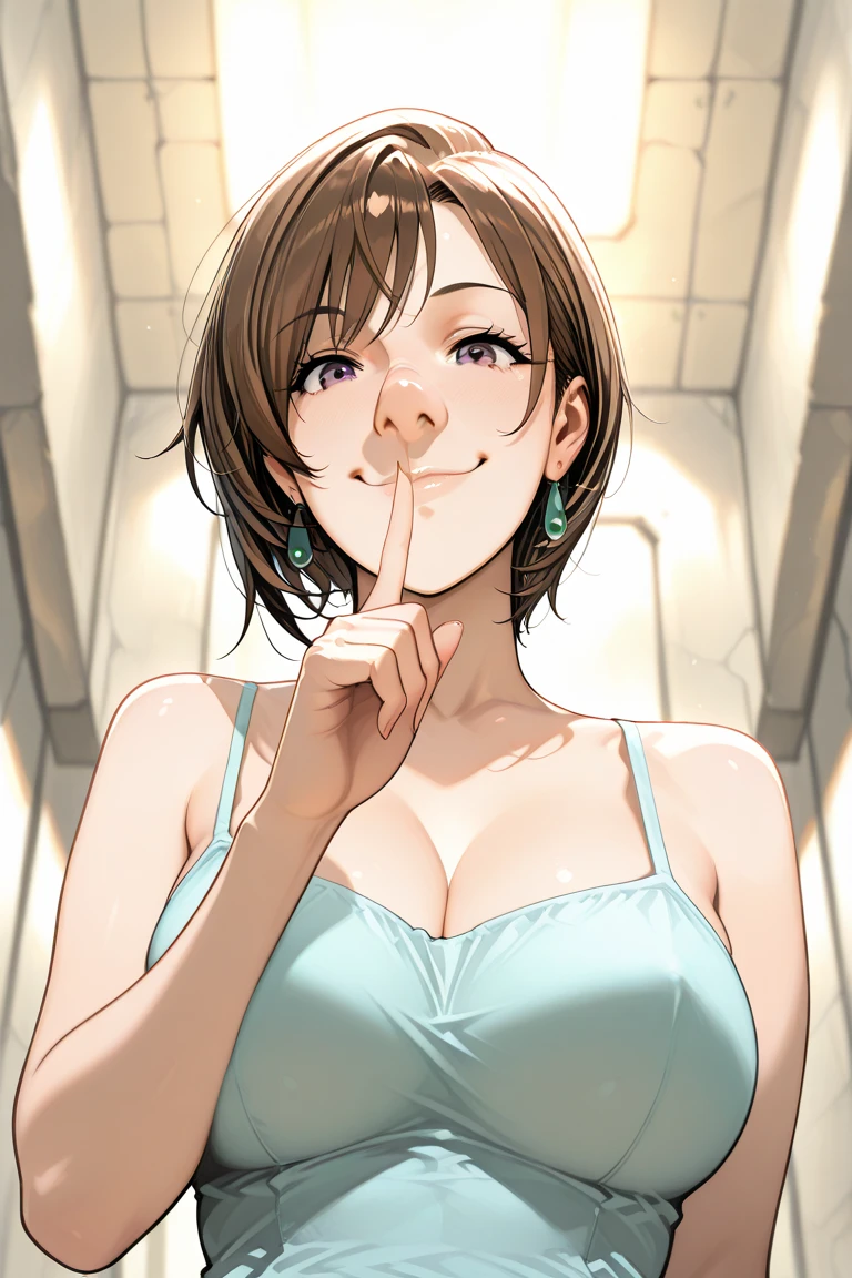 、(masterpiece、Highest quality)、Highest quality, Ultra-high resolution, (((masterpiece))), alone, Sweat、Big eyes, Composition from the front、Shortcuts、Embarrassed face、Bronze colored hair、Cut the back hair short、Bathroom、Shower scene、 Expose、Completely naked、pubic hair、belly button、Large areola、Nipples、short hair