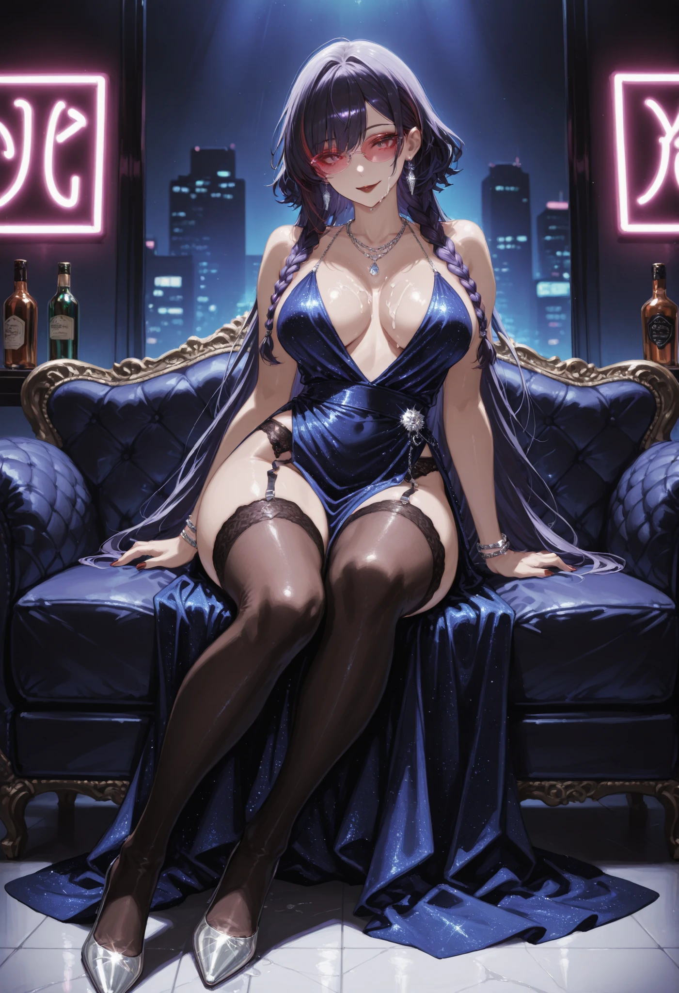 Score_9, score_8_up, score_7_up, source_anime, solo, 1girl, serious, yuuka_\(blue_archive\), bodycon, shiny dress, clothing cutout, gloves, microskirt, leather jacket, o-ring, wedding gauntlet, 1girl, twintails, long hair, mature female, sagging breast, choker, ((leopard print dress)), leopard print skirt, skin tight, navel, hoop earrings, belt, fishnet thighhighs, pink lips, parted lips, (makeup), posing, crossed arms, (handbag:0.8)